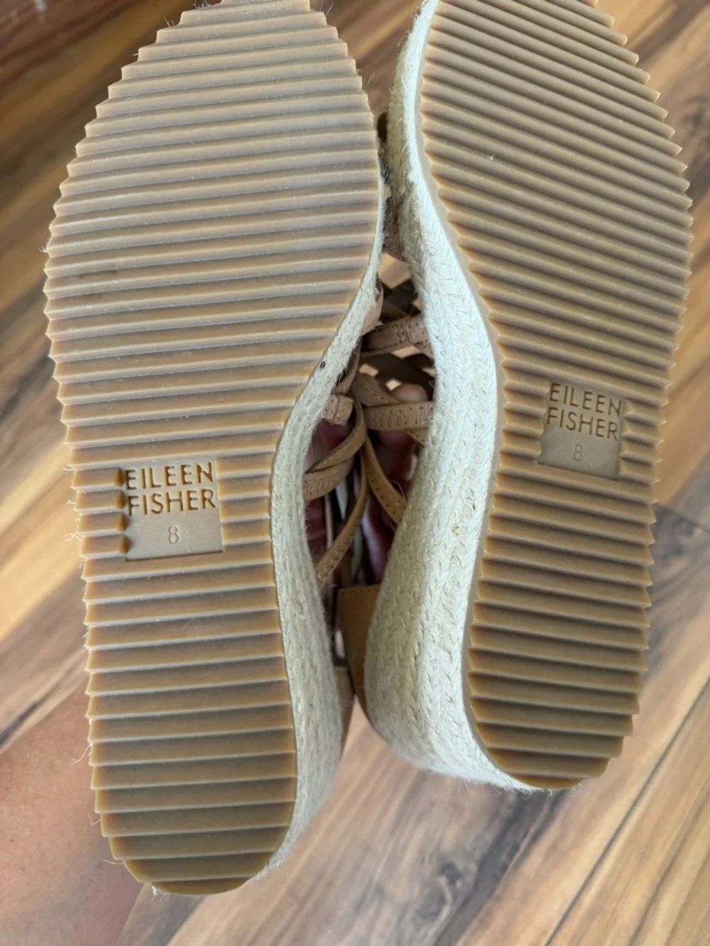 Eileen Fisher Tan Crisscross Espadrille Wedge Sandals